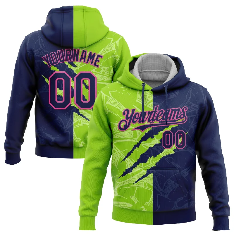 Women's Tall Hoodies-Custom Stitched Graffiti Pattern Navy Neon Green-Pink 3D Scratch Sports Pullover Sweatshirt Hoodie