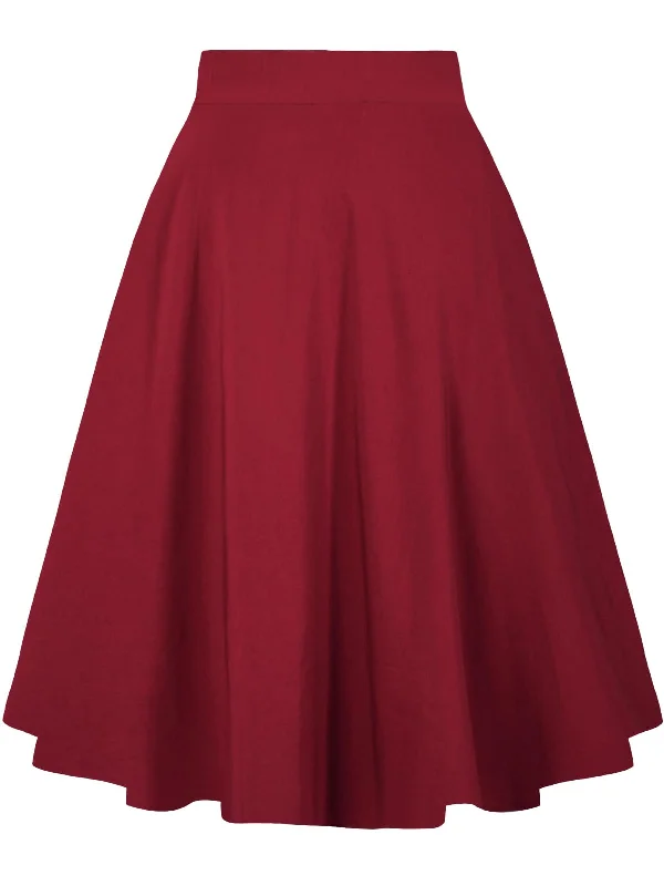 Women's Evening Skirts-Plus Size High Waist A-Line Midi Skirt - Red