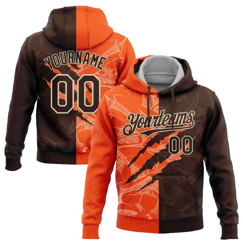 Women's Size Inclusive Hoodies-Custom Stitched Graffiti Pattern Brown Orange-Cream 3D Scratch Sports Pullover Sweatshirt Hoodie