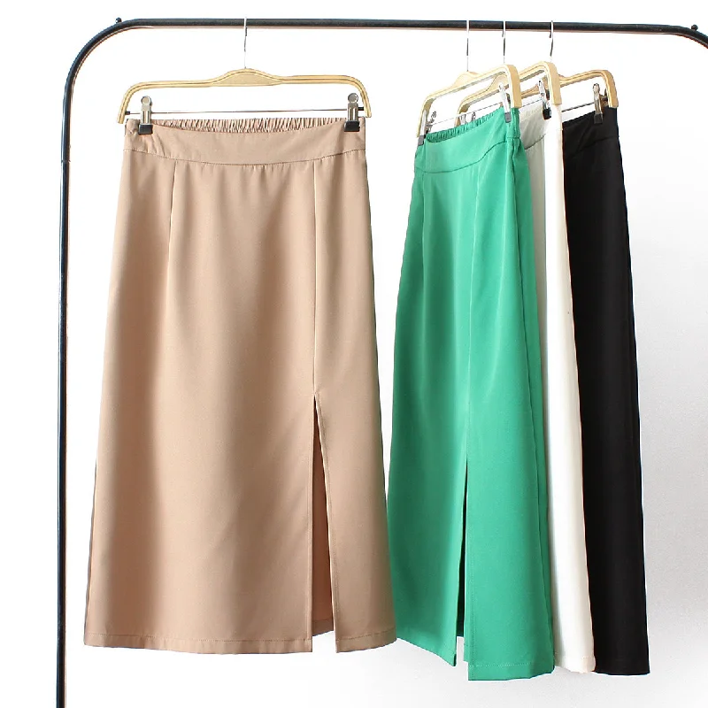 Women's Layered Skirts-Plus Size Korean Slit Midi Skirt