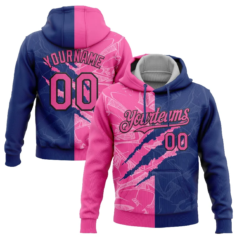 Women's Snap Button Hoodies-Custom Stitched Graffiti Pattern Pink Royal-Black 3D Scratch Sports Pullover Sweatshirt Hoodie