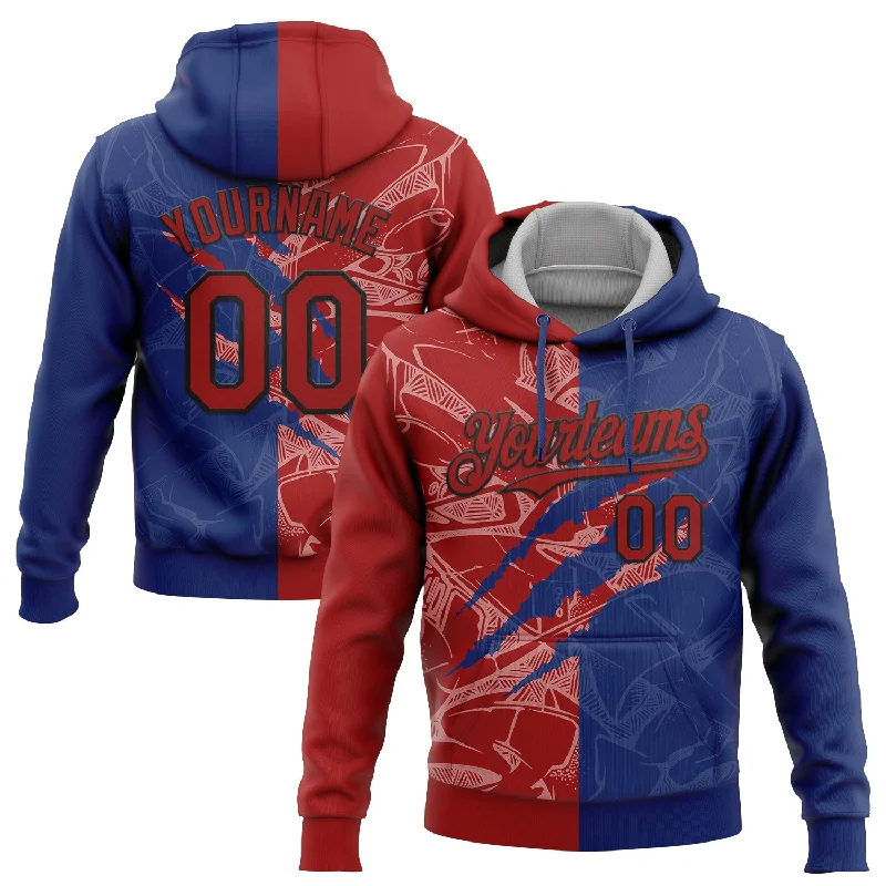 Women's Stretch Hoodies-Custom Stitched Graffiti Pattern Red Royal-Black 3D Scratch Sports Pullover Sweatshirt Hoodie