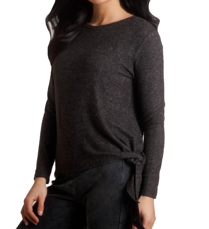 Women's Slit A-Line Pullovers-Ellie Side Tie Kashmira Sweater In Charcoal