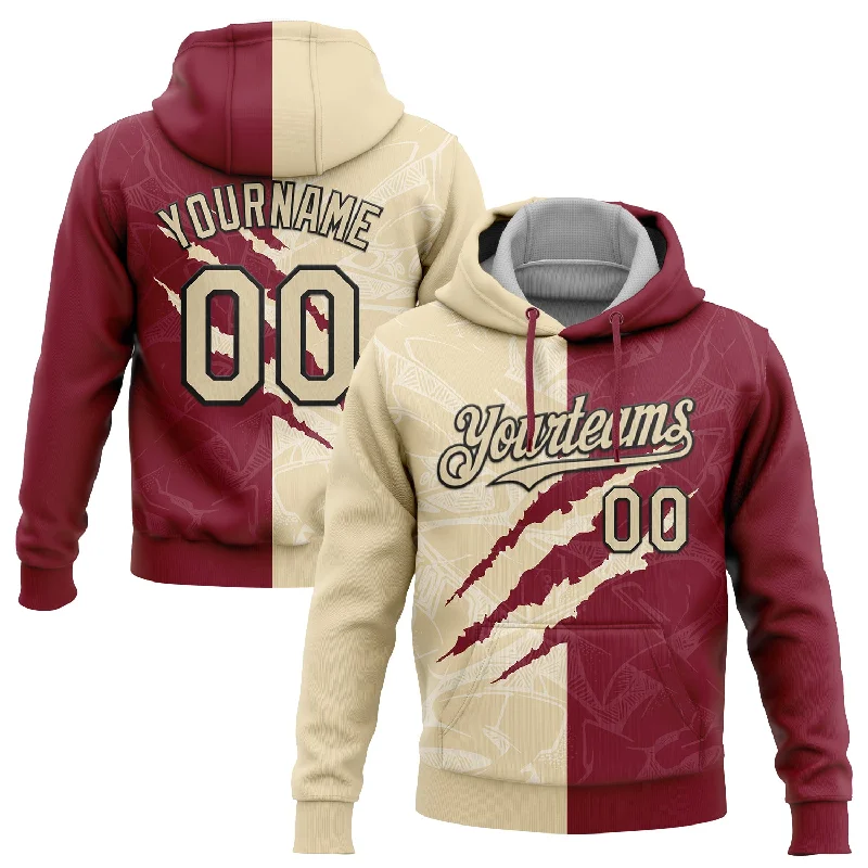 Women's Outdoor Hoodies-Custom Stitched Graffiti Pattern Cream Crimson-Black 3D Scratch Sports Pullover Sweatshirt Hoodie