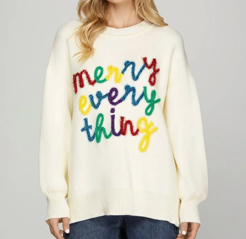 Women's Sleep Pullovers-Merry Everything Sweater In White