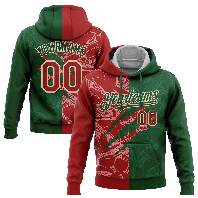 Women's Short Sleeve Hoodies-Custom Stitched Graffiti Pattern Red Green-Cream 3D Scratch Sports Pullover Sweatshirt Hoodie