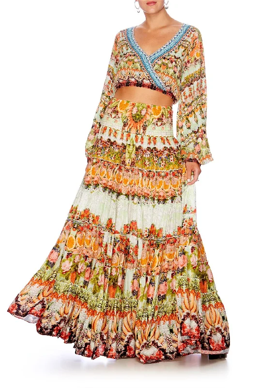 Women's Casual Skirts-TIERED MAXI SKIRT SAMBA SALADA