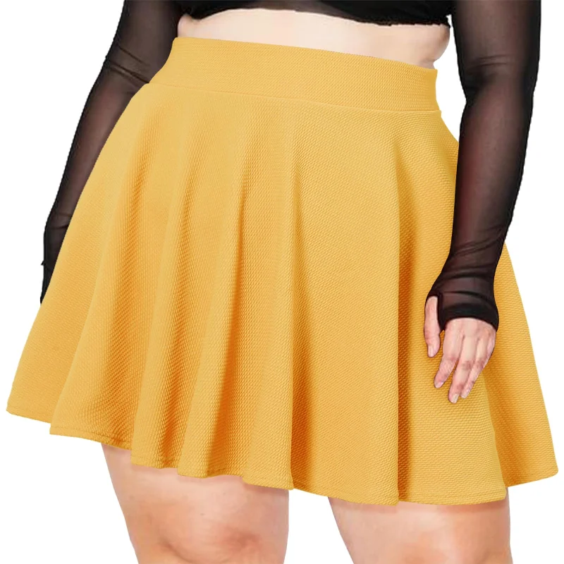 Women's Casual Skirts-High Waisted Skater Skirt Plus Size-Yellow