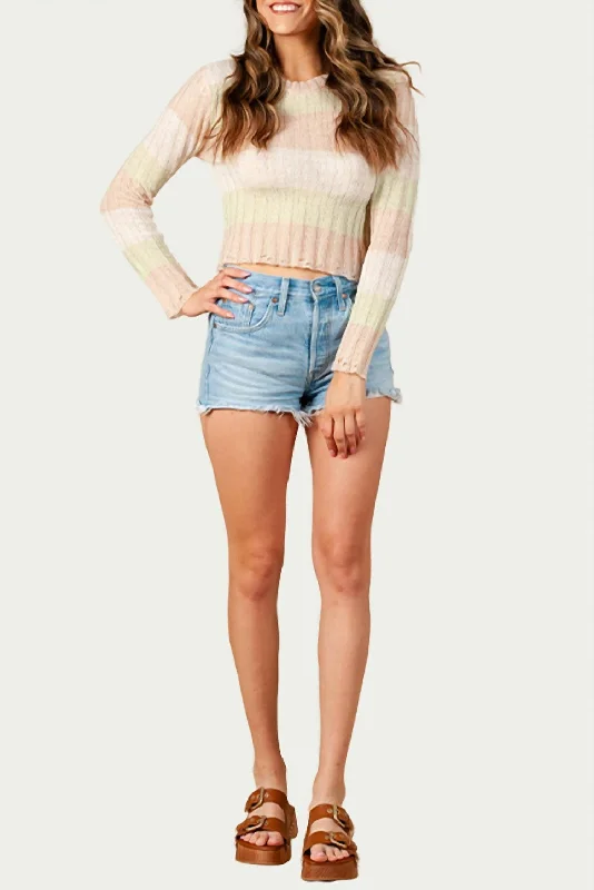 Women's Low-Waisted Pencil Pullovers-Tulip Lghtweight Open-Knit Striped Sweater In Green Stripe