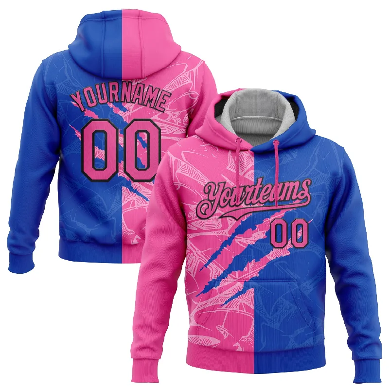 Women's Patterned Hoodies-Custom Stitched Graffiti Pattern Pink Thunder Blue-Black 3D Scratch Sports Pullover Sweatshirt Hoodie