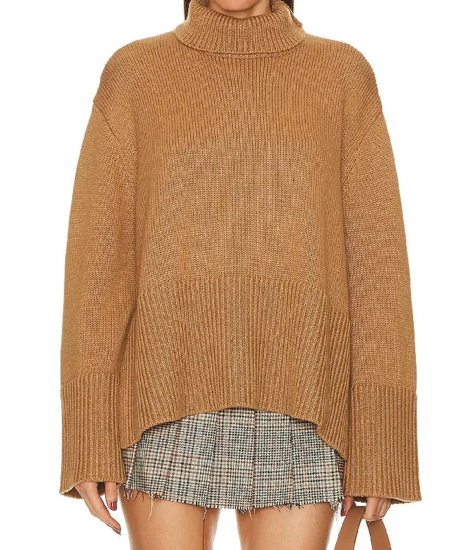 Women's Oversized Pullovers-Della Turtleneck Pullover In Camel