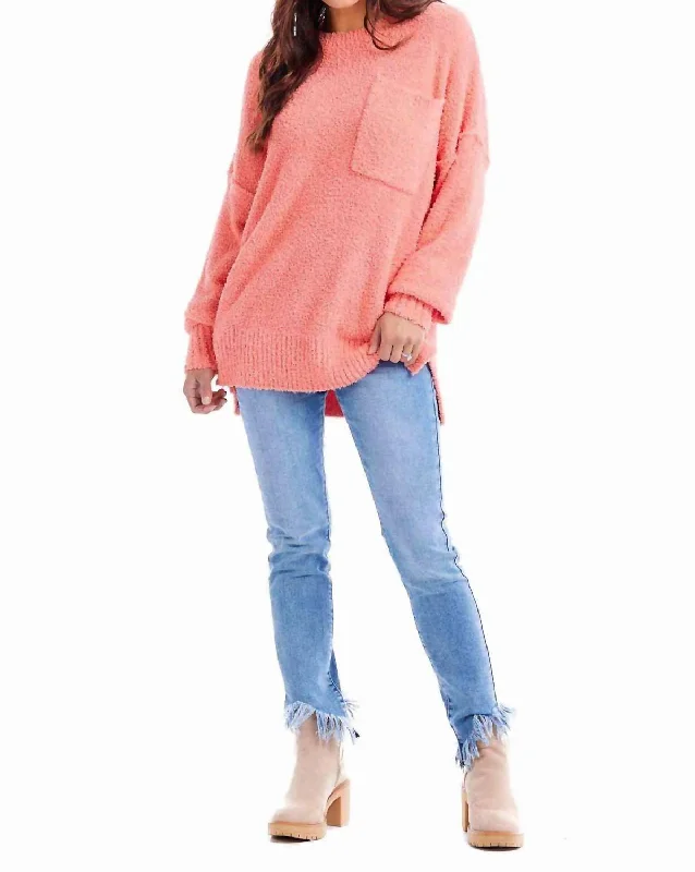 Women's High-Waisted Pencil Pullovers-Rome Chenille Sweater In Coral