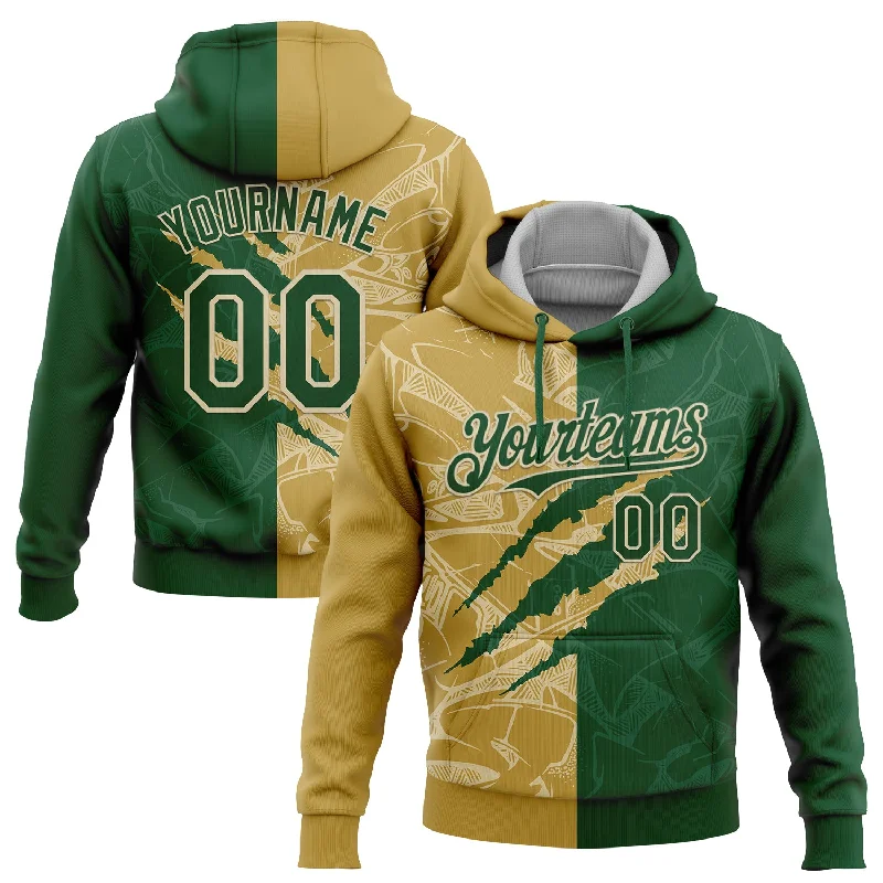 Women's Ruffle Sleeve Hoodies-Custom Stitched Graffiti Pattern Green Old Gold-Cream 3D Scratch Sports Pullover Sweatshirt Hoodie