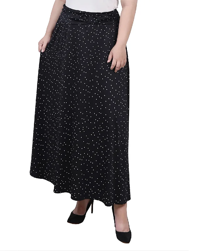 Women's Lace Ruffle Skirts-Plus Size Maxi A-Line Skirt With Front Faux Belt With Ring Detail