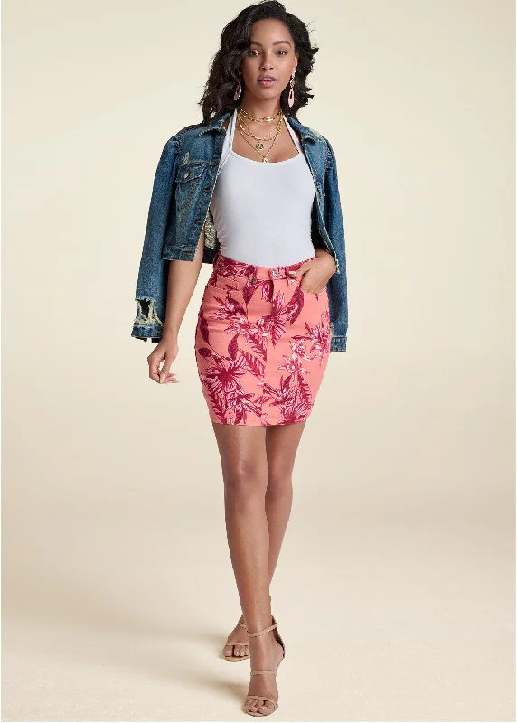 Women's Leopard Print Skirts-Mini Jean Skirt - Pink Multi