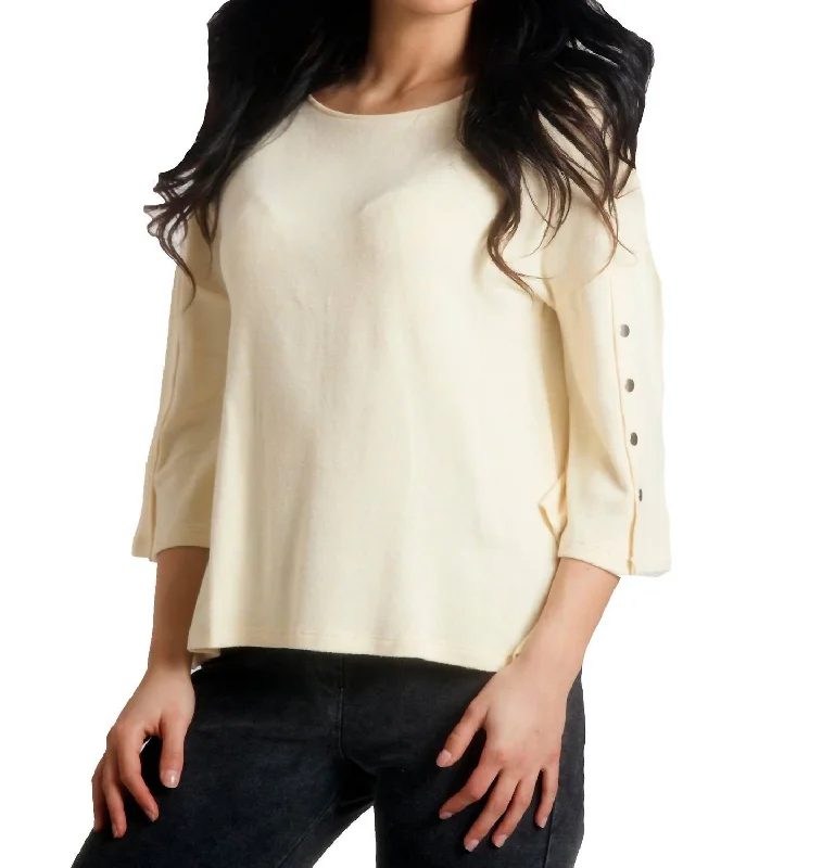 Women's Textured Denim Pullovers-Adriana Kashmira 3/4 Button Sleeve Sweater In Yellow