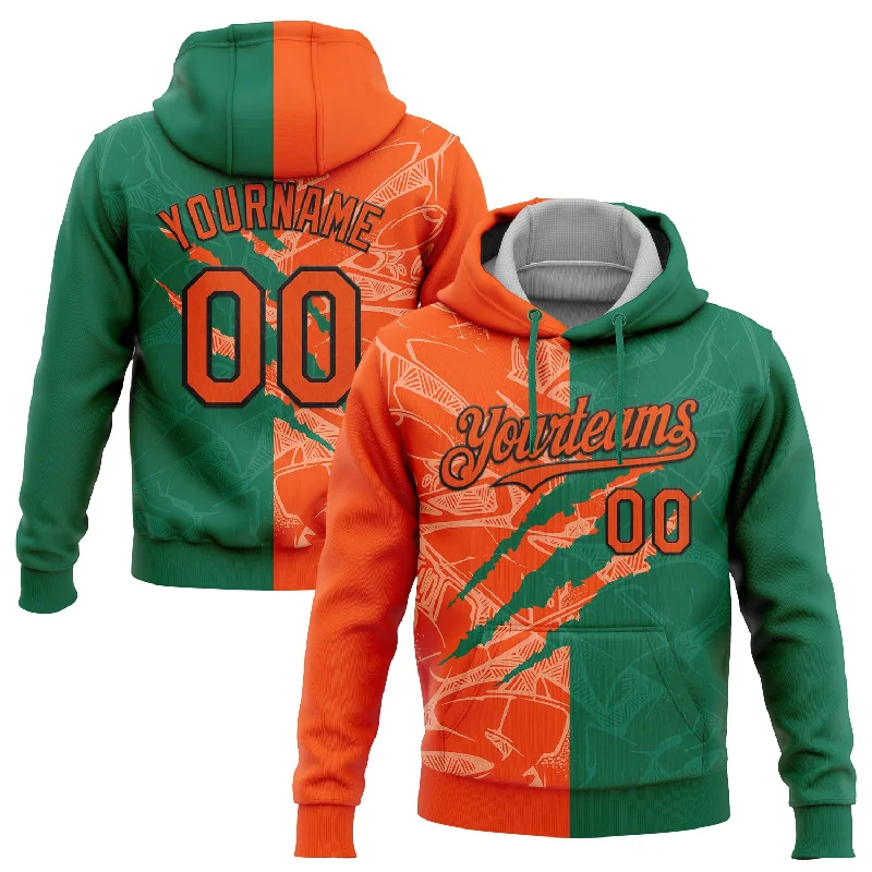 Women's Monochrome Hoodies-Custom Stitched Graffiti Pattern Orange Kelly Green-Black 3D Scratch Sports Pullover Sweatshirt Hoodie