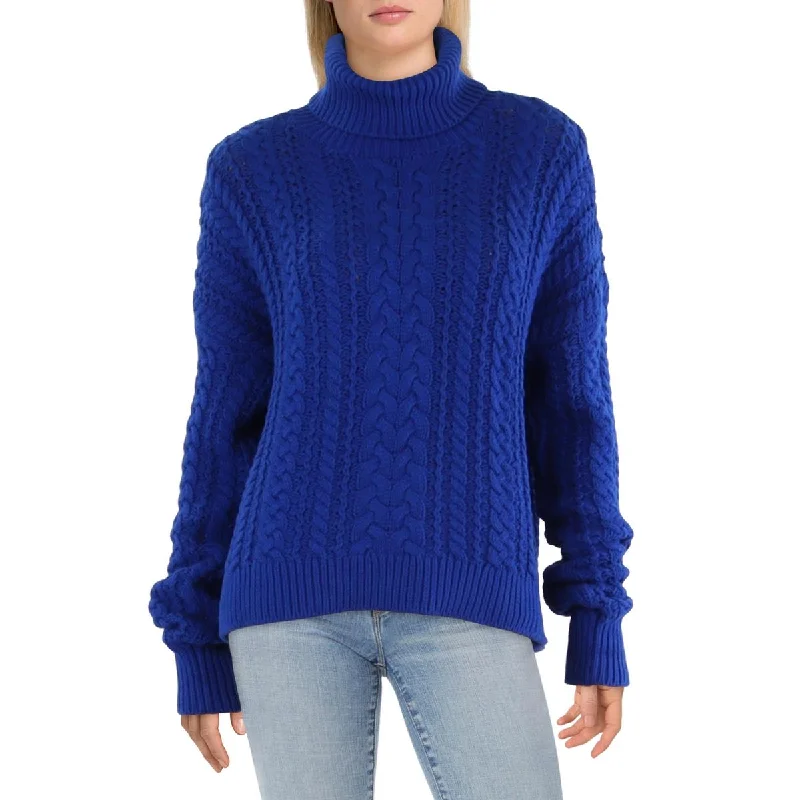 Women's Back-Open Pullovers-Womens Cable Knit Pullover Turtleneck Sweater