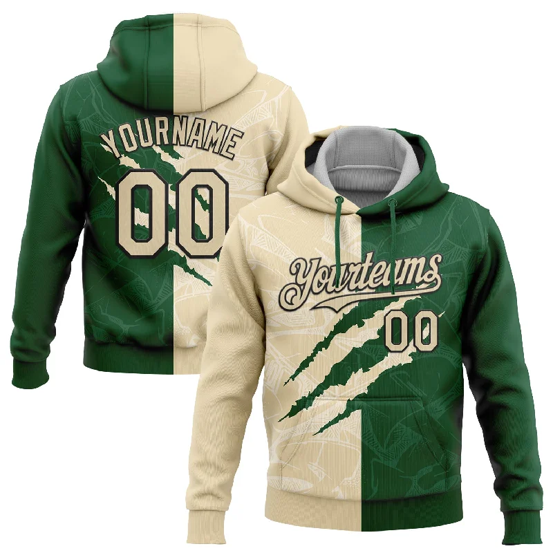 Women's Side Pocket Hoodies-Custom Stitched Graffiti Pattern Cream Green-Black 3D Scratch Sports Pullover Sweatshirt Hoodie