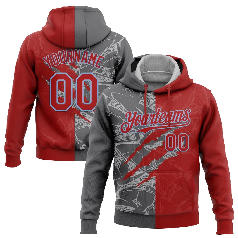 Women's Applique Hoodies-Custom Stitched Graffiti Pattern Red Steel Gray-Light Blue 3D Scratch Sports Pullover Sweatshirt Hoodie