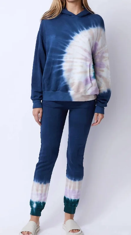 Women's Textured Denim Pullovers-Tie Dye Slouchy Pullover In Inca