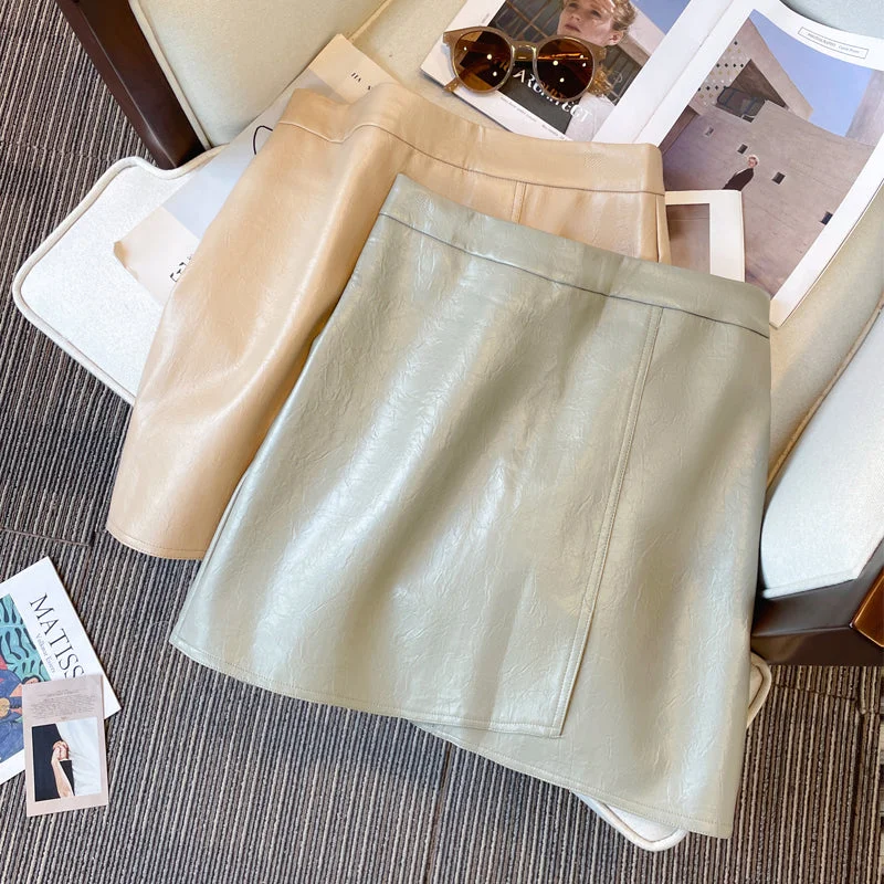 Women's Office Skirts-Plus Size PU Leather Pastel Mini Skirt