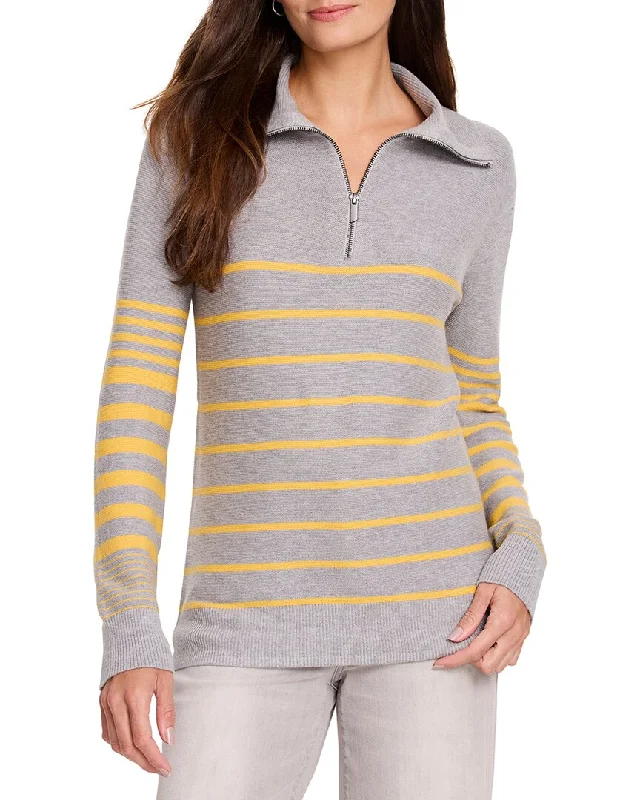 Women's Zip-Up Floral Pullovers-NIC+ZOE Easy Stripe Half Zip Sweater