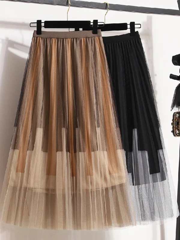 Women's Waterproof Denim Skirts-Plus Size Piano Keys Look Tulle Midi Skirt