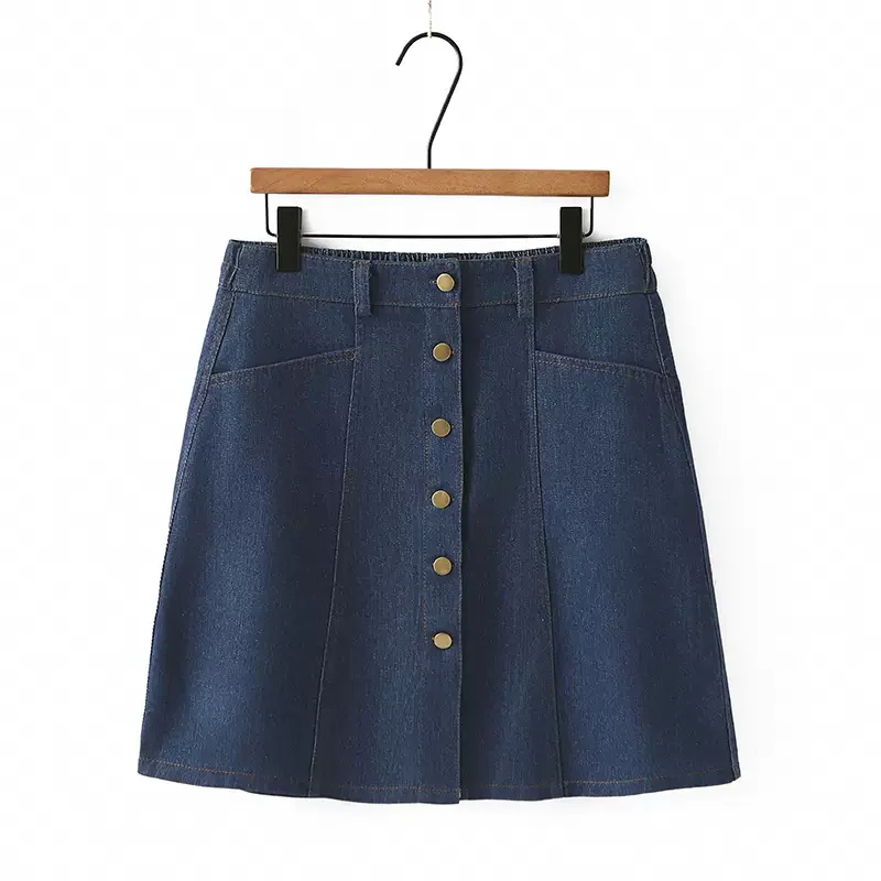 Women's Leather Skirts-Plus Size Buttons Denim Short Skirt