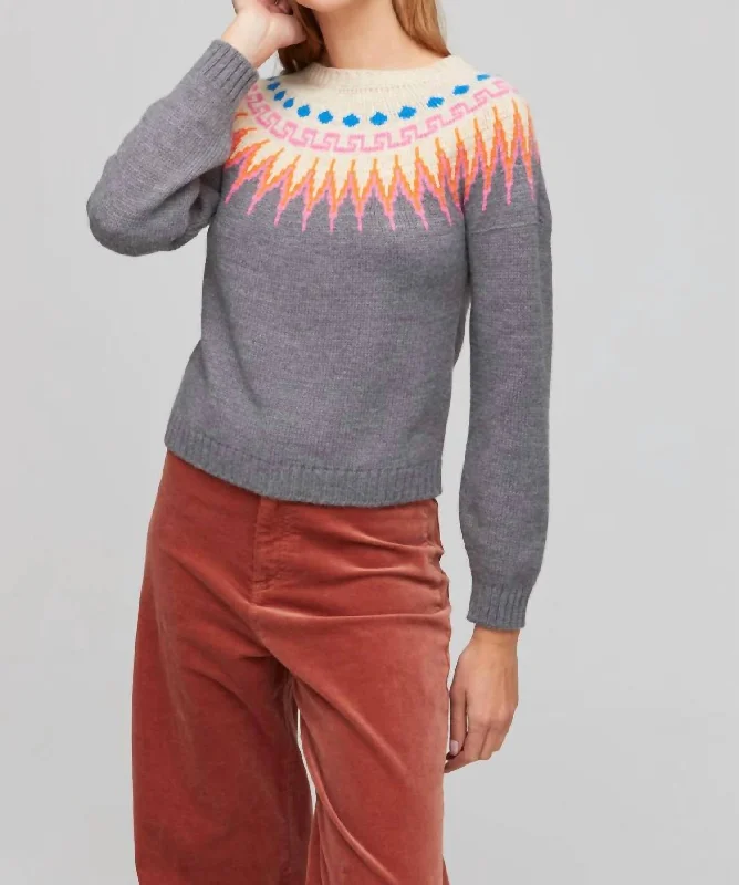 Women's Soft Pullovers-Fair Isle Sweater In Gray/multi