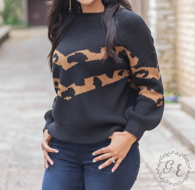 Women's Cotton Pullovers-Fall-Ing In Warmth Long Sleeve Pullover Sweater With Balloon Long Sleeve In Black