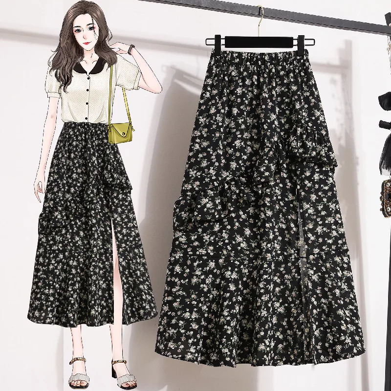 Women's Elegant Skirts-Plus Size Ditsy Floral Knit Skirt