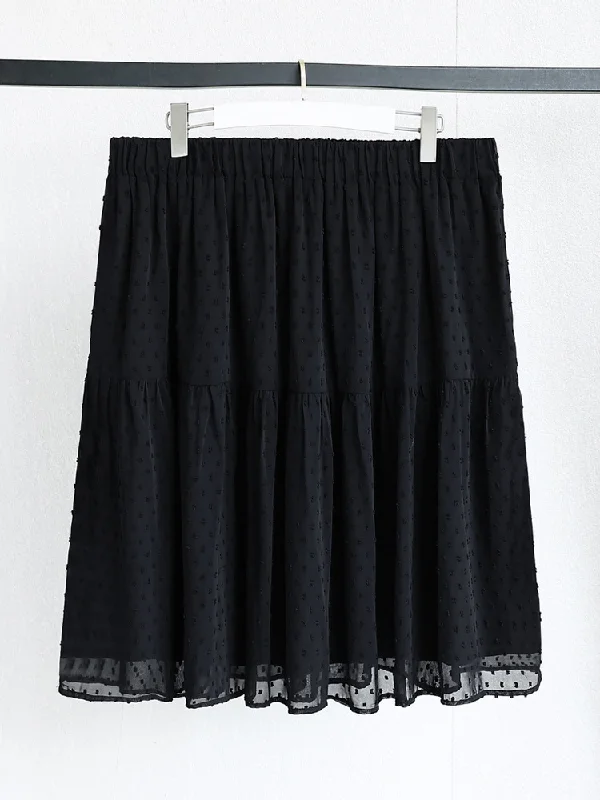 Women's Windproof Denim Skirts-(4XL-10XL) Plus Size Black Pindot Chiffon Short Skirt (EXTRA BIG SIZE)