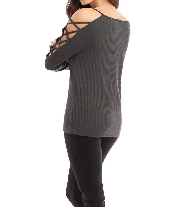 Women's Holiday Pullovers-Eva Tie-Up Sleeves In Gray