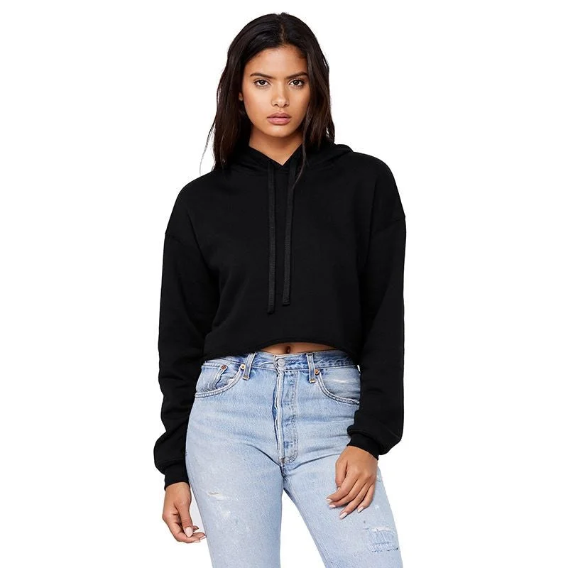 Women's Windowpane Hoodies-Women's Cropped Fleece Hoodie | BLACK