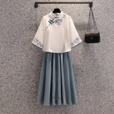 White-Blue Top And Skirt