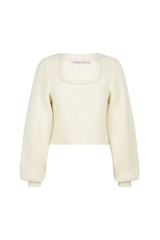 Women's Thermal Pullovers-Women's Bruna Ribbed Sweater In Ivory