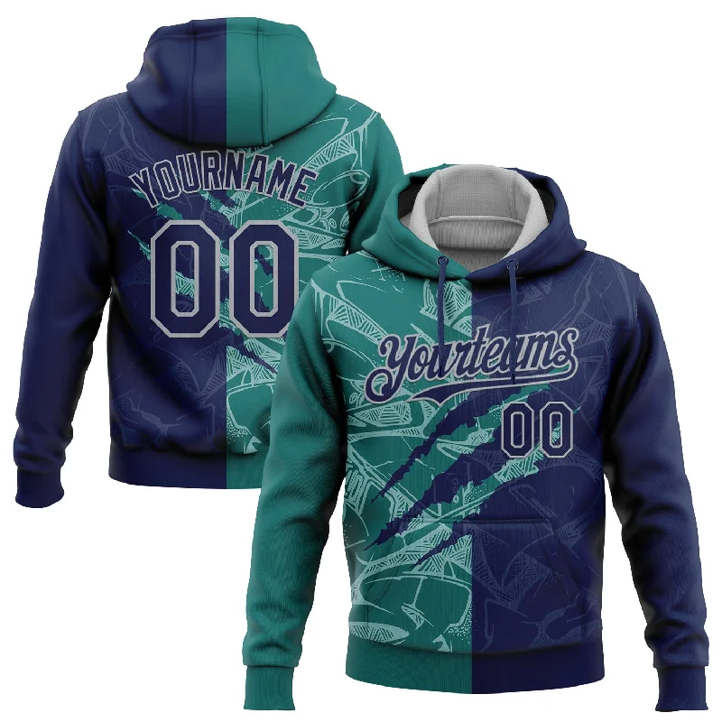 Women's Tie Front Hoodies-Custom Stitched Graffiti Pattern Navy Teal-Gray 3D Scratch Sports Pullover Sweatshirt Hoodie