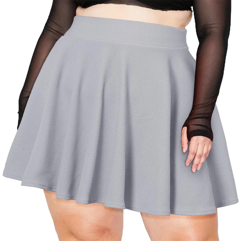 Women's Double Layer Skirts-High Waisted Skater Skirt Plus Size-Grey