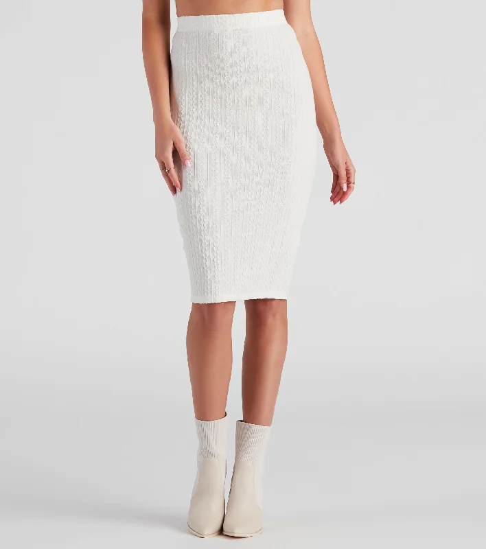 Women's Textured A-Line Skirts-Cabin Cable Knit Midi Skirt