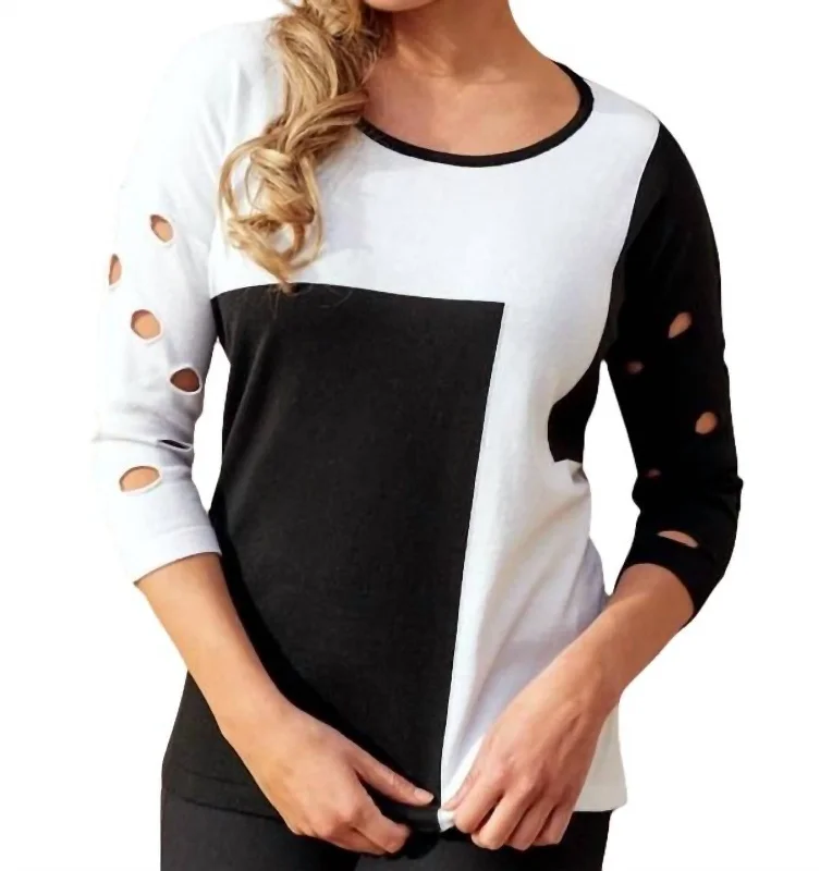 Women's Running Pullovers-Color Block Crew Sweater In Black/white