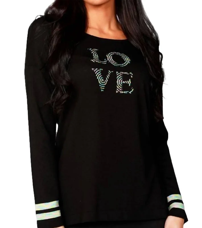 Women's Sleep Pullovers-3/4 Love Crew Sweater In Black/multi