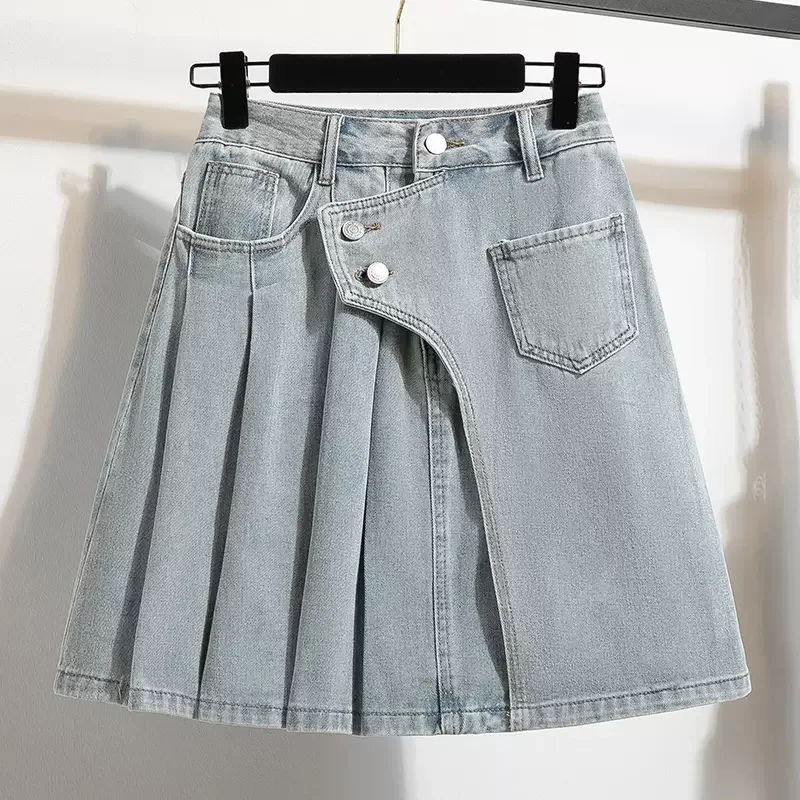 Women's Pencil Skirts-(S-5XL) Plus Size Korean Denim Pleat Mini Skirt