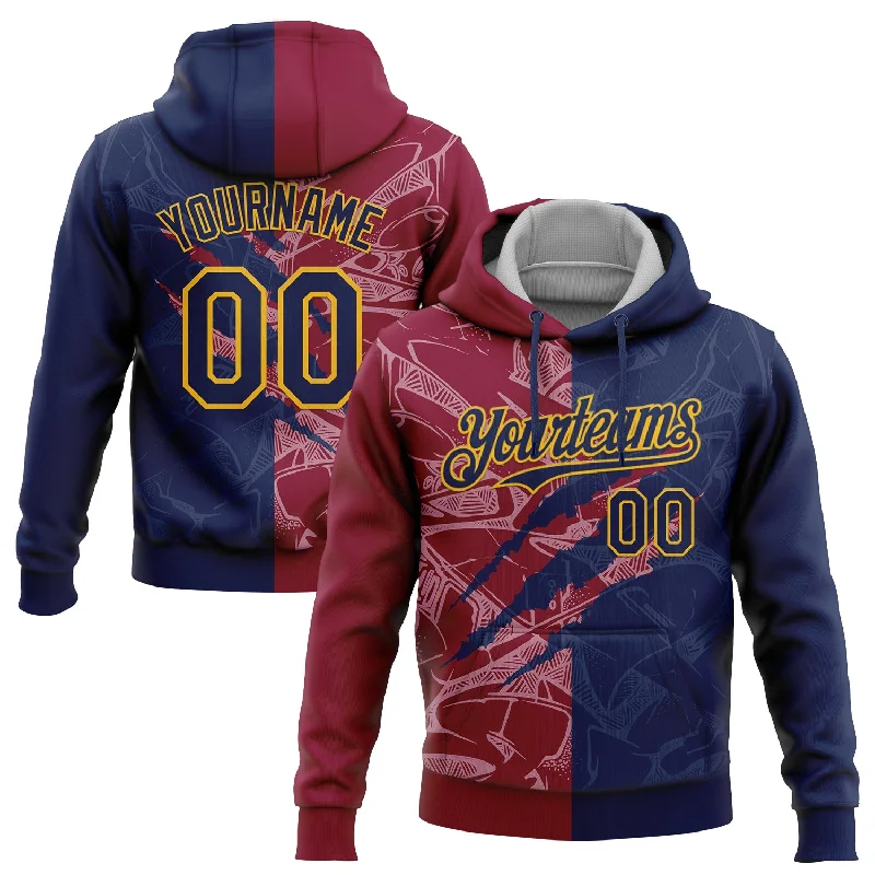 Women's Tie-Dye Hoodies-Custom Stitched Graffiti Pattern Navy Maroon-Gold 3D Scratch Sports Pullover Sweatshirt Hoodie