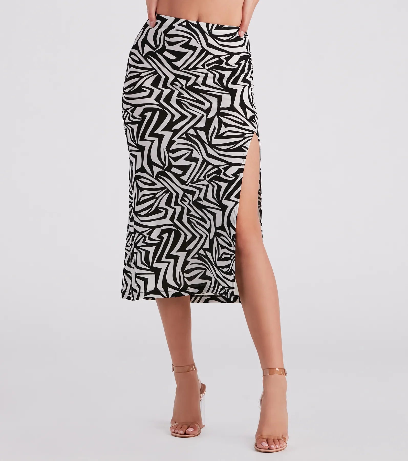 Women's Tulle Pencil Skirts-Artsy Mind Crepe Abstract Midi Skirt