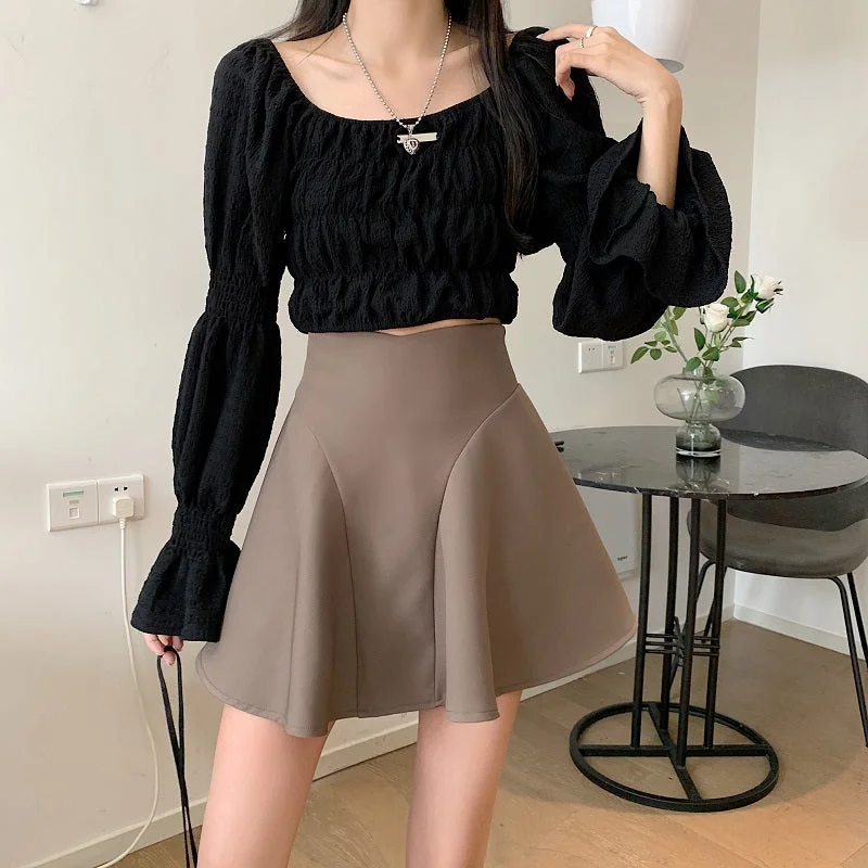 Women's Metallic Skirts-Plus Size Korean Fluted Flare Mini Skirt