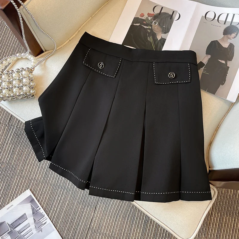 Women's Glitter Ruffle Skirts-Plus Size Black Pleat Mini Skirt