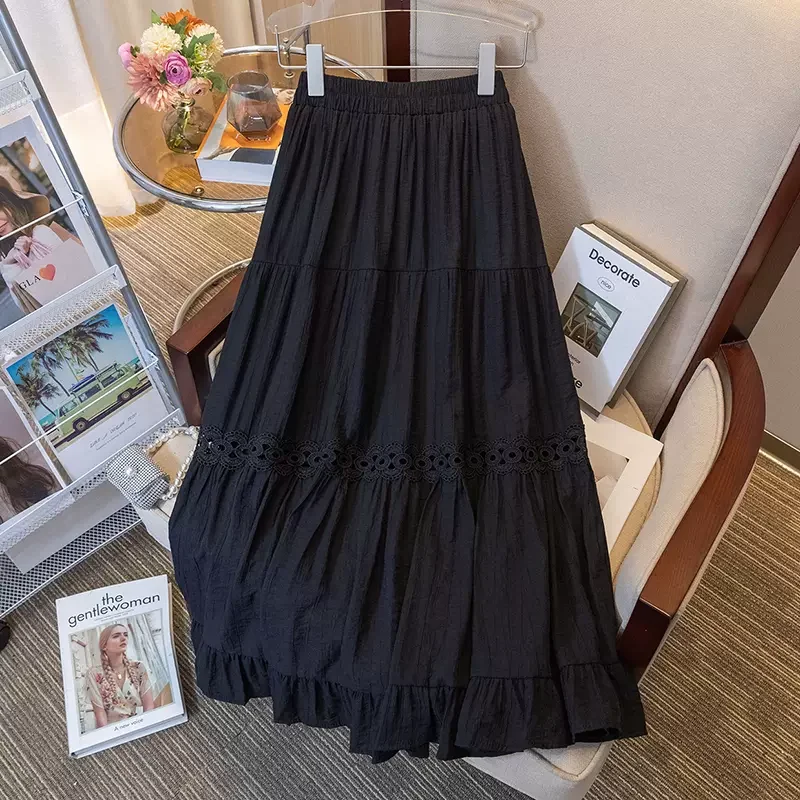 Women's Mini Skirts-Plus Size Lace Tier Korean A-Line Skirt