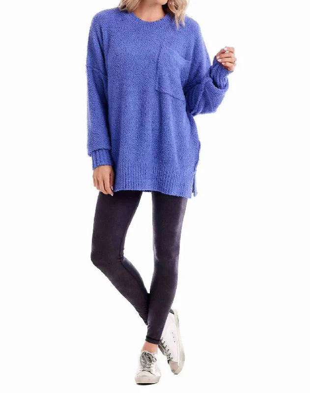 Women's High-Waisted Pleated Pullovers-Rome Chenille Sweater In Blue