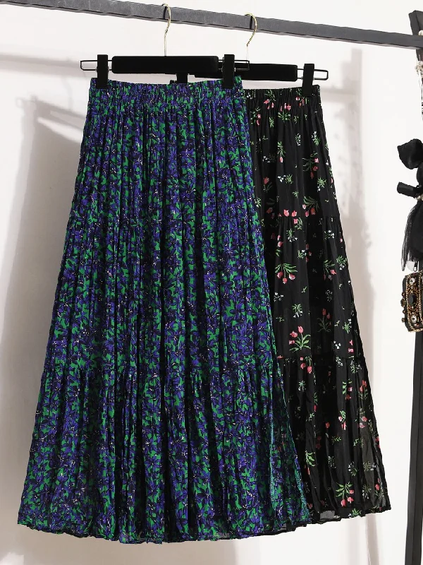 Women's Art Print Skirts-Plus Size Floral Midi Skirt